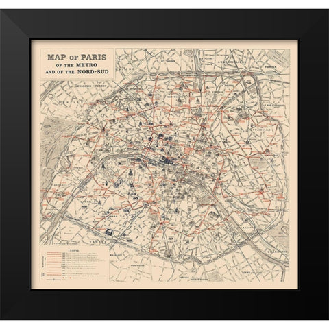 Metro Nord Sud Paris France - 1923 Black Modern Wood Framed Art Print by Unknown