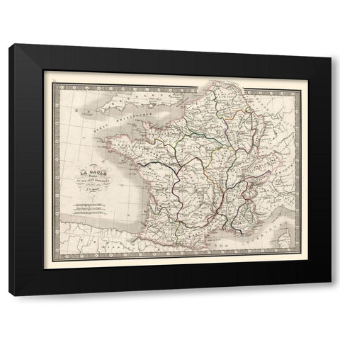 Ancient France Ten Provinces - Monin 1839 Black Modern Wood Framed Art Print by Monin