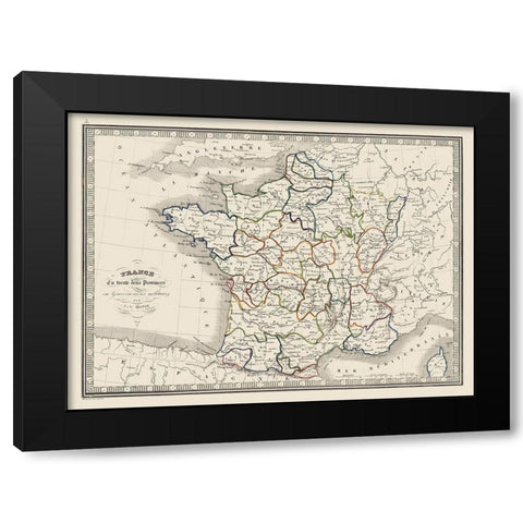 Thirty Two Provinces France - Monin 1839 Black Modern Wood Framed Art Print by Monin