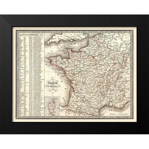86 Departments France - Monin 1839 Black Modern Wood Framed Art Print by Monin