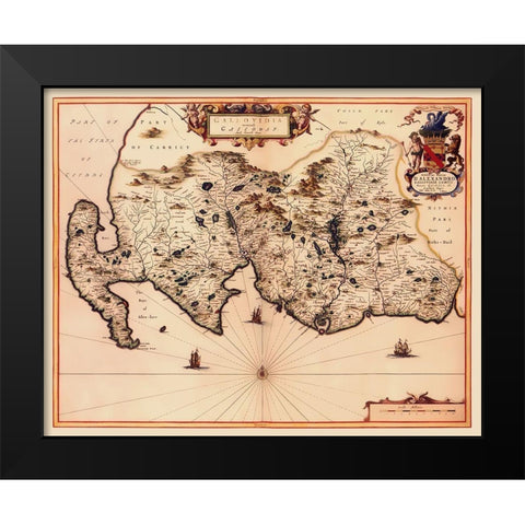Great Britain Galloway Scotland - Blaeu 1654 Black Modern Wood Framed Art Print by Blaeu