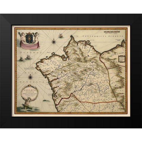 Iberian Peninsula Galicia Spain - Blaeu 1635 Black Modern Wood Framed Art Print by Blaeu