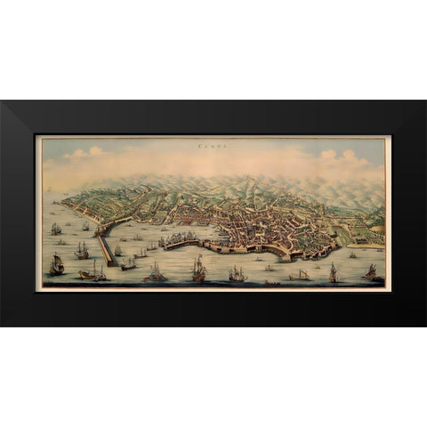 Genoa Panoramic Italy - Mortier 1704 Black Modern Wood Framed Art Print by Mortier