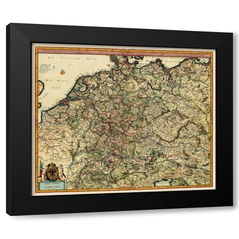 German Roman Empire Germany - Visscher 1681 Black Modern Wood Framed Art Print by Visscher
