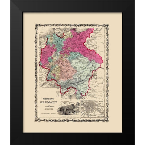 Germany - Johnson 1860 Black Modern Wood Framed Art Print by Johnson