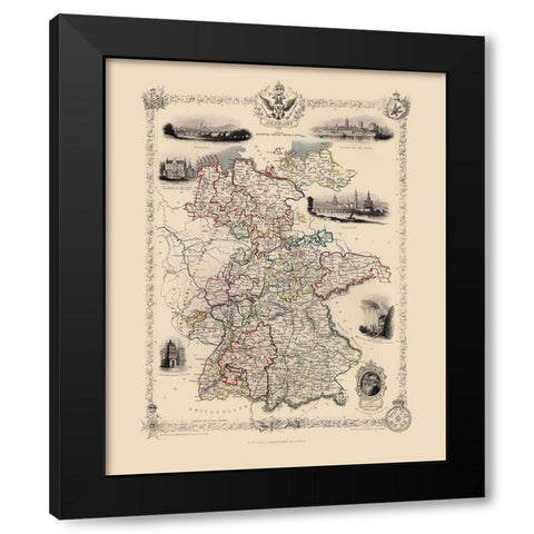 Germany - Tallis 1851 Black Modern Wood Framed Art Print by Tallis
