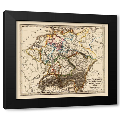 Germany Belgium Netherlands Switzerland Benelux Black Modern Wood Framed Art Print by Stieler
