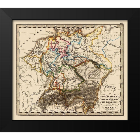 Germany Belgium Netherlands Switzerland Benelux Black Modern Wood Framed Art Print by Stieler