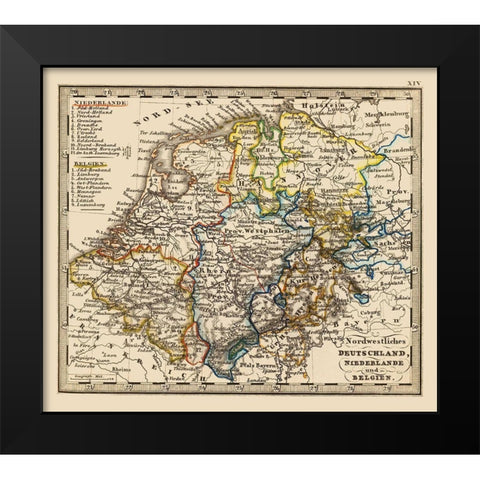 Northwest Germany Netherlands Belgium Benelux Black Modern Wood Framed Art Print by Stieler