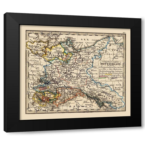 Europe Northern Germany - Stieler 1852 Black Modern Wood Framed Art Print by Stieler