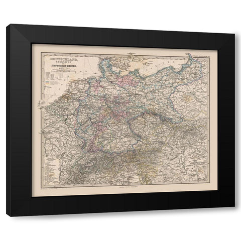 Overview Germany - Stieler 1885 Black Modern Wood Framed Art Print with Double Matting by Stieler