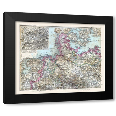 Northwest Germany - Stieler 1885 Black Modern Wood Framed Art Print with Double Matting by Stieler