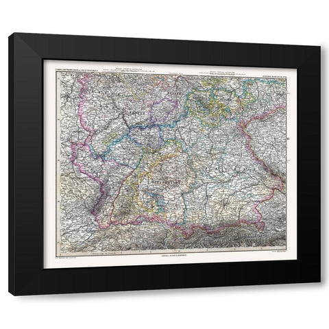 Southern Germany - Stieler 1885 Black Modern Wood Framed Art Print with Double Matting by Stieler