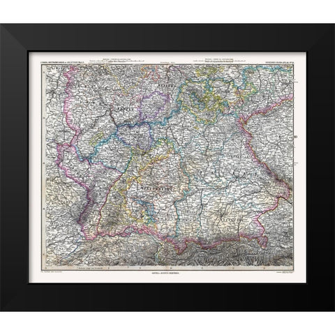 Southern Germany - Stieler 1885 Black Modern Wood Framed Art Print by Stieler