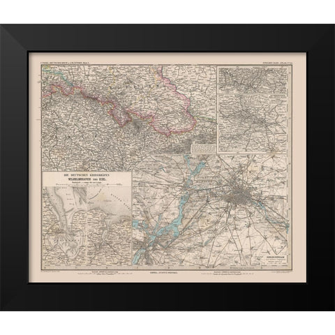 Silesia Germany - Stieler 1885 Black Modern Wood Framed Art Print by Stieler