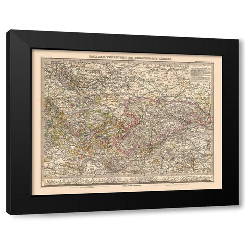 Europe Saxony Thuringia Germany - Stieler 1885 Black Modern Wood Framed Art Print by Stieler