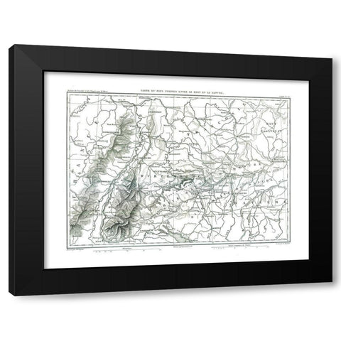 Rhine Danube Rivers Germany France - Thiers 1866 Black Modern Wood Framed Art Print with Double Matting by Thiers