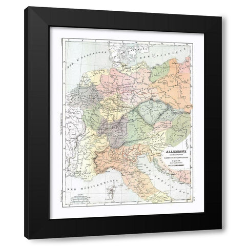 Europe Germany Italy - Cortambert 1880 Black Modern Wood Framed Art Print by Cortambert