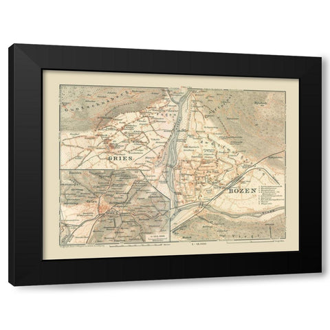 Gries Bozen Region Germany Italy - Baedeker 1910 Black Modern Wood Framed Art Print by Baedeker