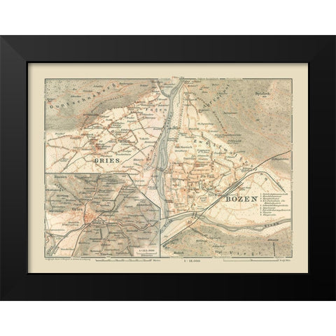 Gries Bozen Region Germany Italy - Baedeker 1910 Black Modern Wood Framed Art Print by Baedeker