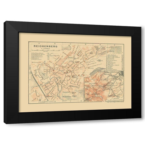 Reichenberg Germany - Baedeker 1910 Black Modern Wood Framed Art Print with Double Matting by Baedeker