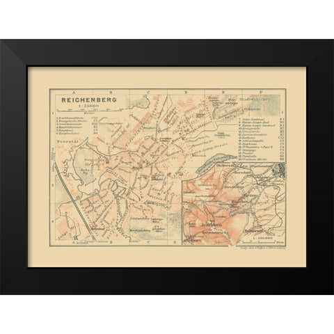 Reichenberg Germany - Baedeker 1910 Black Modern Wood Framed Art Print by Baedeker