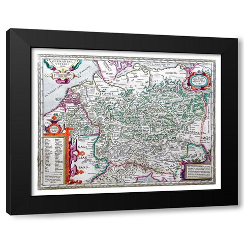 Ancient Germany - Ortelius 1587 Black Modern Wood Framed Art Print with Double Matting by Ortelius
