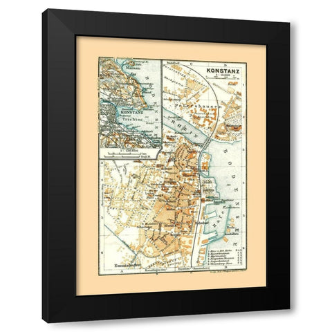 Konstanz Germany - Baedeker 1921 Black Modern Wood Framed Art Print by Baedeker