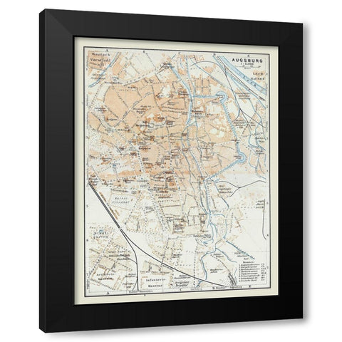 Augsburg Germany - Baedeker 1914 Black Modern Wood Framed Art Print by Baedeker