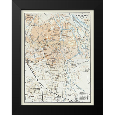 Augsburg Germany - Baedeker 1914 Black Modern Wood Framed Art Print by Baedeker