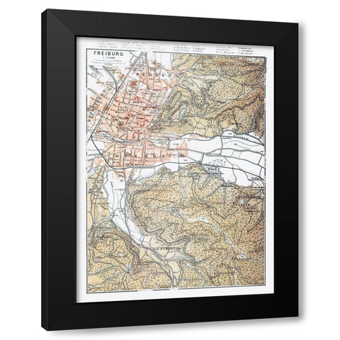 Freiburg Germany - Baedeker 1914 Black Modern Wood Framed Art Print by Baedeker