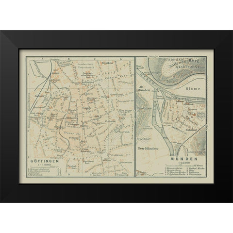 Gottingen Munden Germany - Baedeker 1914 Black Modern Wood Framed Art Print by Baedeker