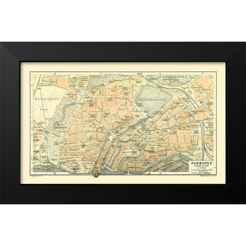 Hamburg Germany - Baedeker 1914 Black Modern Wood Framed Art Print by Baedeker