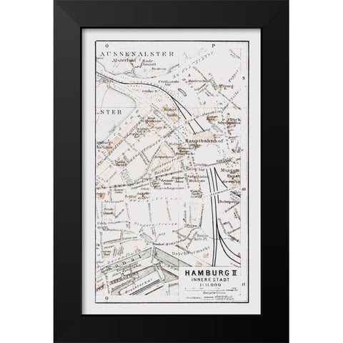 Hamburg Inner City Germany - Baedeker 1914 Black Modern Wood Framed Art Print by Baedeker