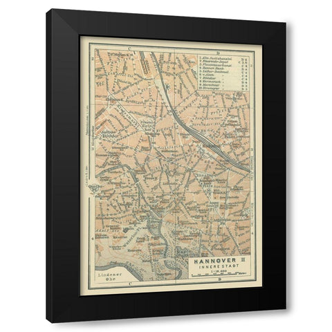 Hannover Inner City Germany - Baedeker 1914 Black Modern Wood Framed Art Print with Double Matting by Baedeker