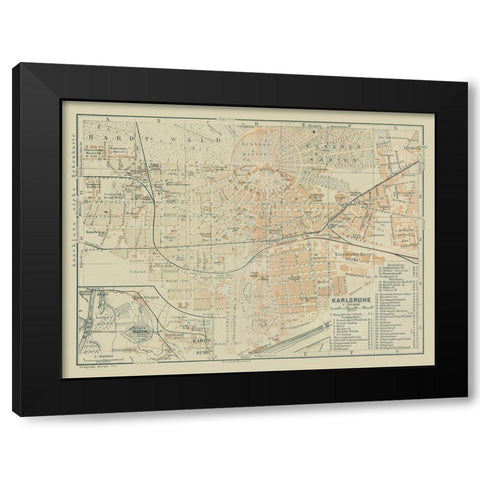 Karlsruhe Germany - Baedeker 1914 Black Modern Wood Framed Art Print by Baedeker