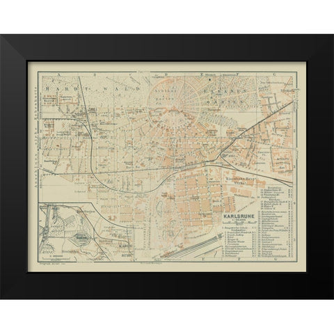 Karlsruhe Germany - Baedeker 1914 Black Modern Wood Framed Art Print by Baedeker