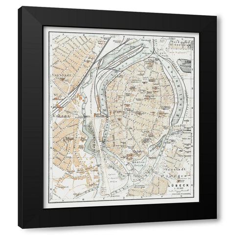 Lubeck Germany - Baedeker 1914 Black Modern Wood Framed Art Print with Double Matting by Baedeker