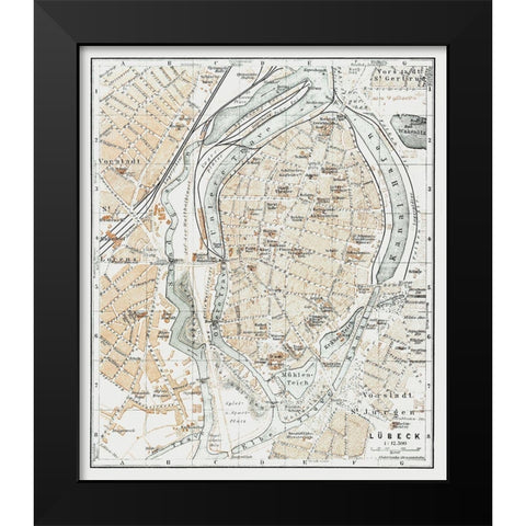 Lubeck Germany - Baedeker 1914 Black Modern Wood Framed Art Print by Baedeker