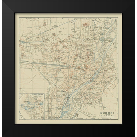 West Munich Germany - Baedeker 1914 Black Modern Wood Framed Art Print by Baedeker