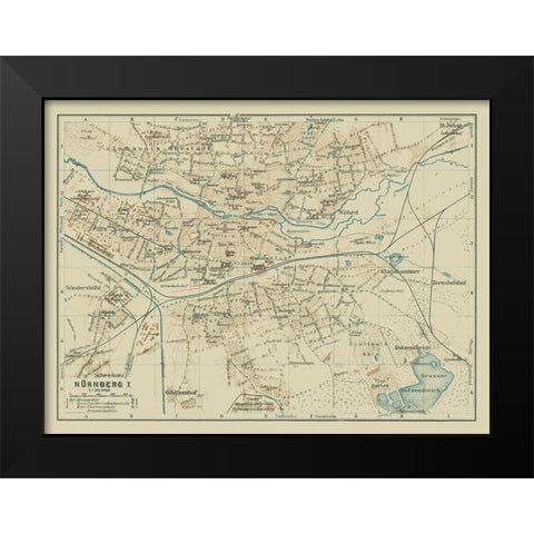 North Nuremberg Germany - Baedeker 1914 Black Modern Wood Framed Art Print by Baedeker