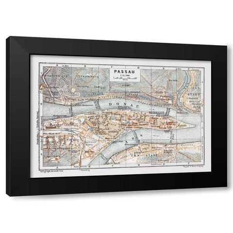 Passau Germany - Baedeker 1914 Black Modern Wood Framed Art Print with Double Matting by Baedeker