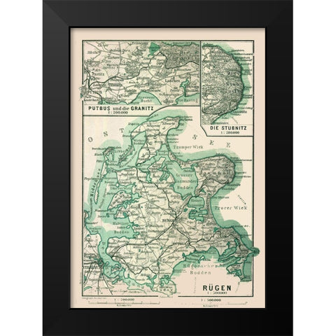 Rugen Island Germany - Baedeker 1914 Black Modern Wood Framed Art Print by Baedeker