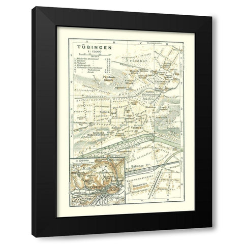 Tubingen Germany - Baedeker 1914 Black Modern Wood Framed Art Print with Double Matting by Baedeker