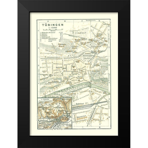 Tubingen Germany - Baedeker 1914 Black Modern Wood Framed Art Print by Baedeker