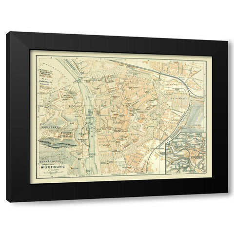 Wurzburg Germany - Baedeker 1914 Black Modern Wood Framed Art Print by Baedeker