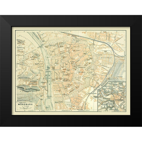 Wurzburg Germany - Baedeker 1914 Black Modern Wood Framed Art Print by Baedeker