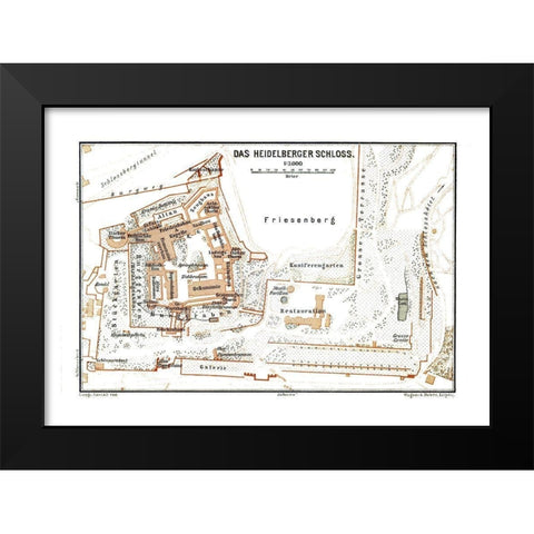 Heidelberg Castle Germany - Baedeker 1896 Black Modern Wood Framed Art Print by Baedeker