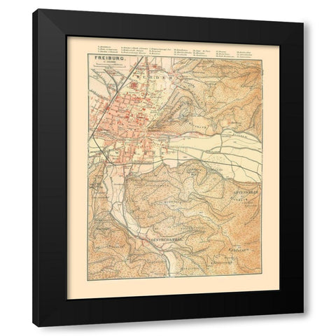 Freiburg Germany - Baedeker 1896 Black Modern Wood Framed Art Print with Double Matting by Baedeker