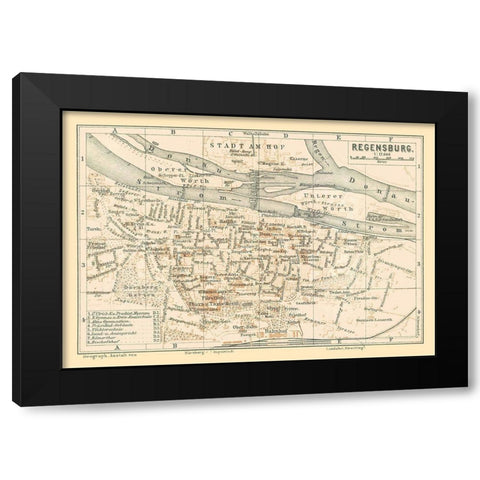 Regensburg Germany - Baedeker 1896 Black Modern Wood Framed Art Print by Baedeker